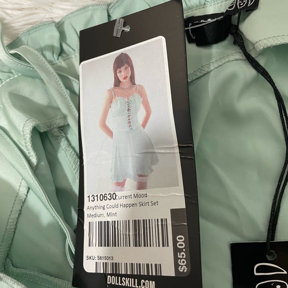 CURRENT MOOD Anything Could Happen Lace Up Ruffle Bustier Tank Top Mint Green M - Picture 8 of 11